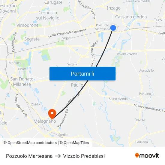 Pozzuolo Martesana to Vizzolo Predabissi map