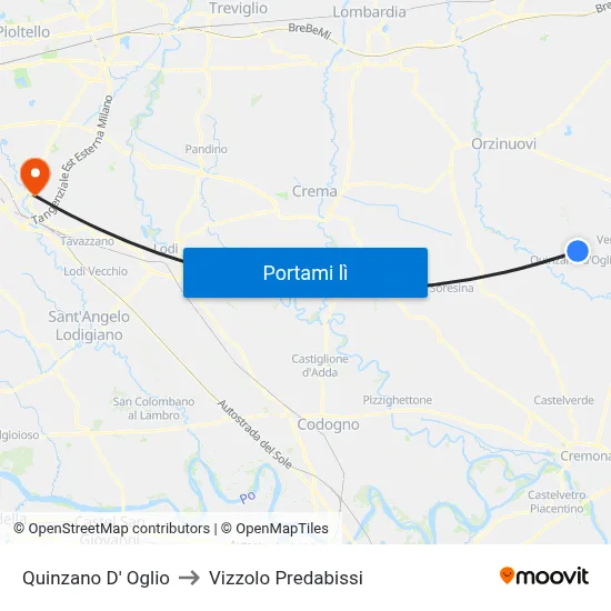Quinzano D' Oglio to Vizzolo Predabissi map