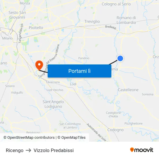 Ricengo to Vizzolo Predabissi map