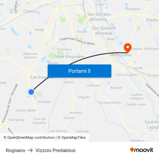 Rognano to Vizzolo Predabissi map