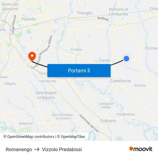 Romanengo to Vizzolo Predabissi map
