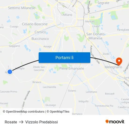 Rosate to Vizzolo Predabissi map