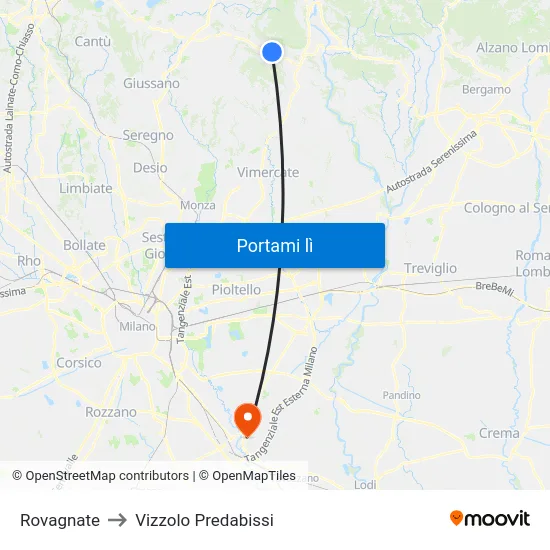 Rovagnate to Vizzolo Predabissi map