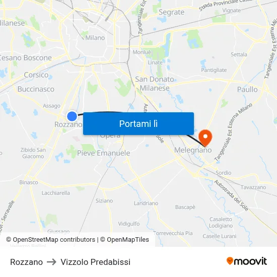 Rozzano to Vizzolo Predabissi map