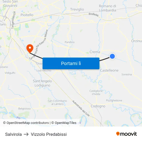 Salvirola to Vizzolo Predabissi map