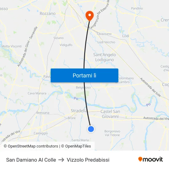 San Damiano Al Colle to Vizzolo Predabissi map