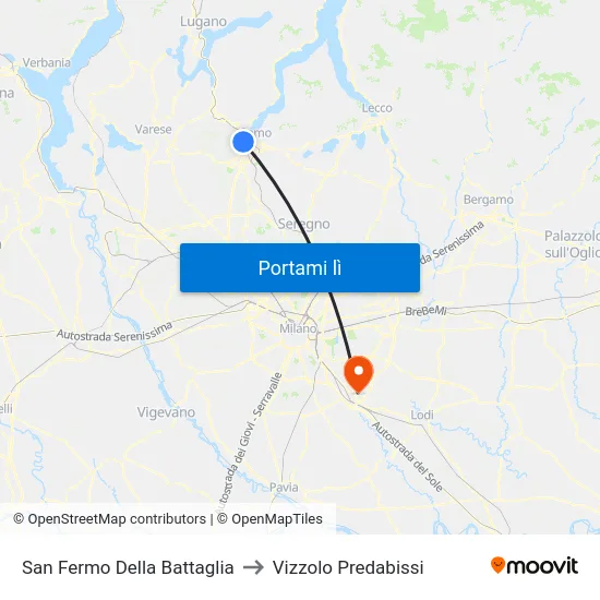 San Fermo Della Battaglia to Vizzolo Predabissi map