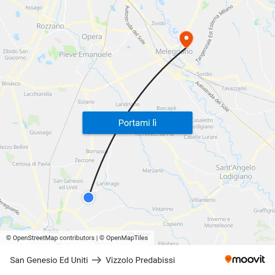 San Genesio Ed Uniti to Vizzolo Predabissi map