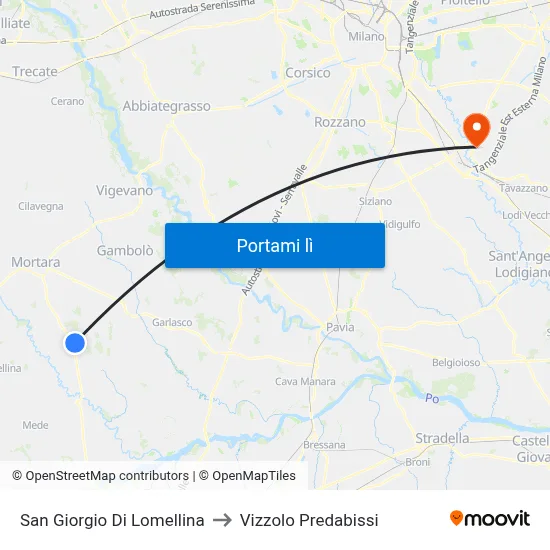 San Giorgio Di Lomellina to Vizzolo Predabissi map