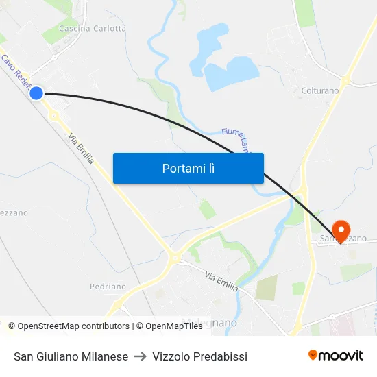 San Giuliano Milanese to Vizzolo Predabissi map