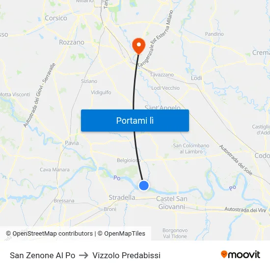 San Zenone Al Po to Vizzolo Predabissi map