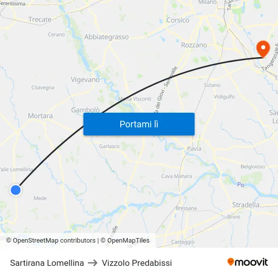 Sartirana Lomellina to Vizzolo Predabissi map