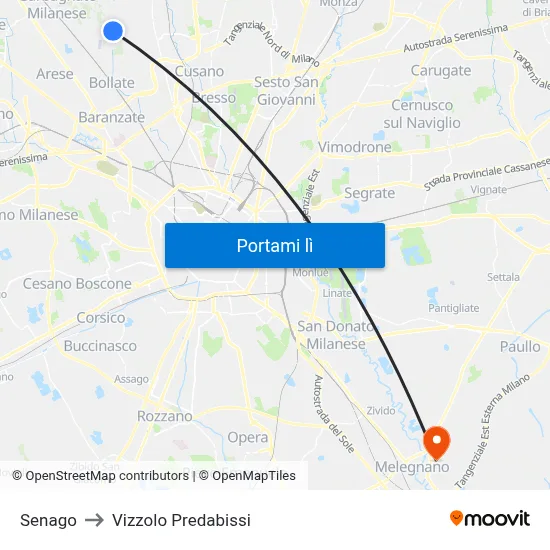 Senago to Vizzolo Predabissi map