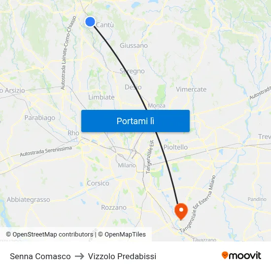 Senna Comasco to Vizzolo Predabissi map