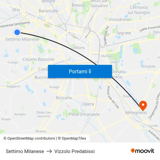 Settimo Milanese to Vizzolo Predabissi map