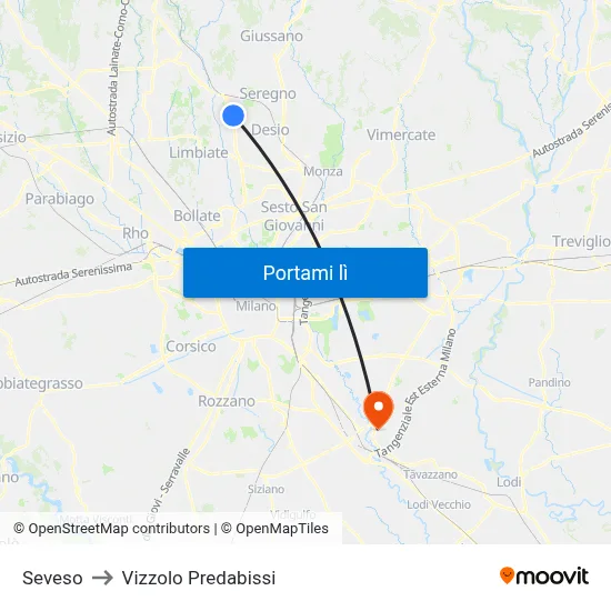 Seveso to Vizzolo Predabissi map