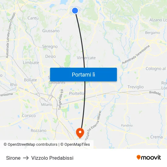 Sirone to Vizzolo Predabissi map