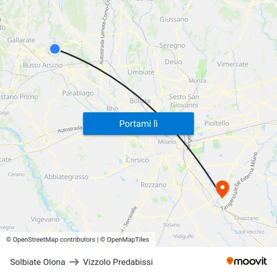 Solbiate Olona to Vizzolo Predabissi map