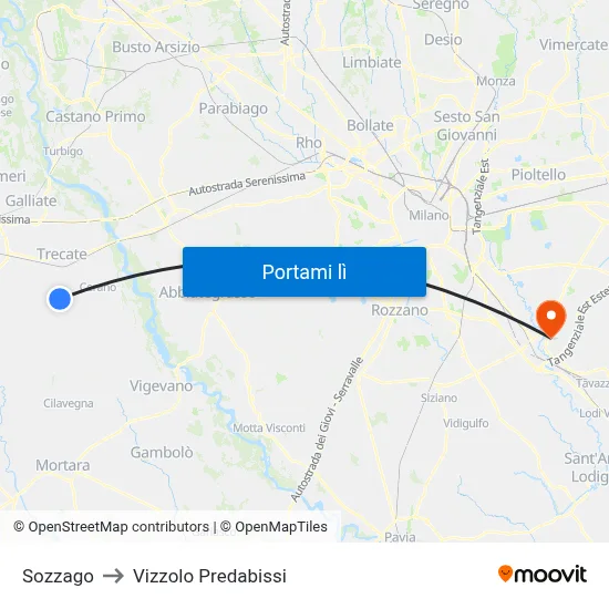 Sozzago to Vizzolo Predabissi map