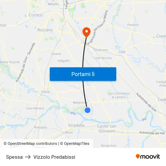 Spessa to Vizzolo Predabissi map