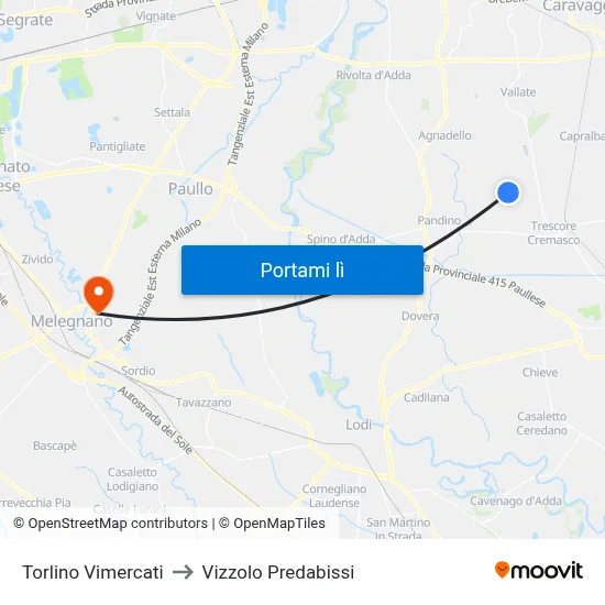 Torlino Vimercati to Vizzolo Predabissi map