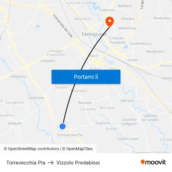 Torrevecchia Pia to Vizzolo Predabissi map