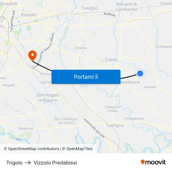 Trigolo to Vizzolo Predabissi map