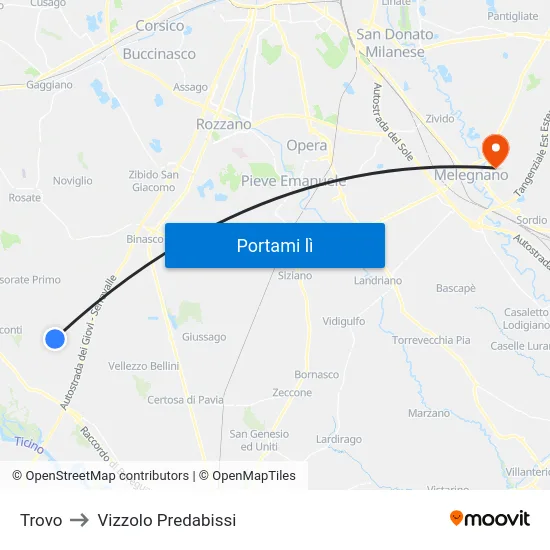 Trovo to Vizzolo Predabissi map