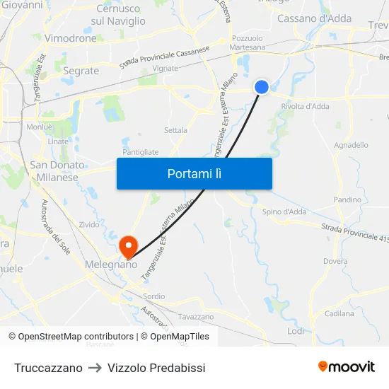 Truccazzano to Vizzolo Predabissi map