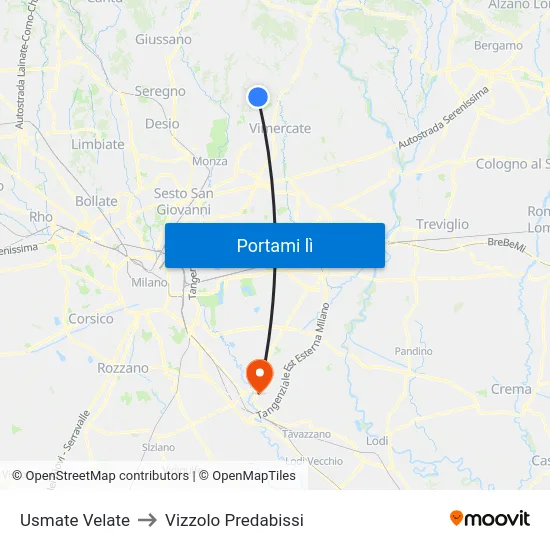 Usmate Velate to Vizzolo Predabissi map