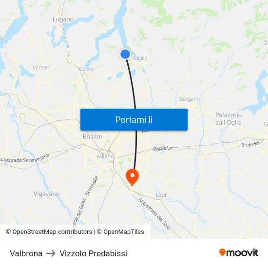 Valbrona to Vizzolo Predabissi map