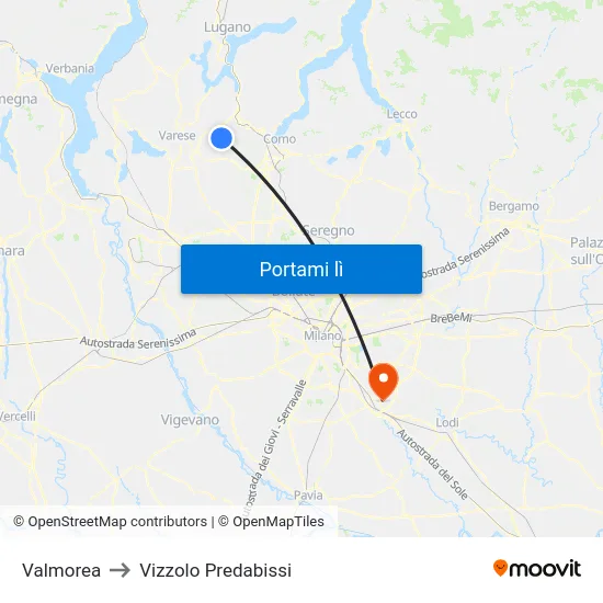 Valmorea to Vizzolo Predabissi map