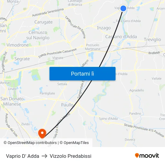 Vaprio D' Adda to Vizzolo Predabissi map