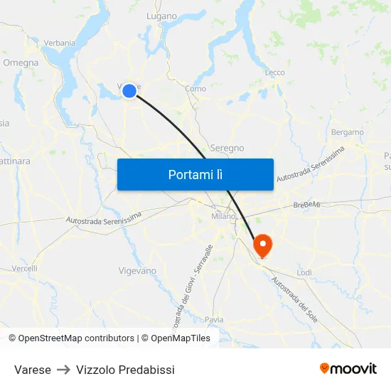 Varese to Vizzolo Predabissi map