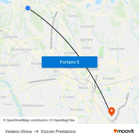 Vedano Olona to Vizzolo Predabissi map