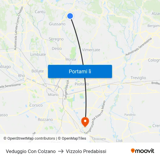 Veduggio Con Colzano to Vizzolo Predabissi map