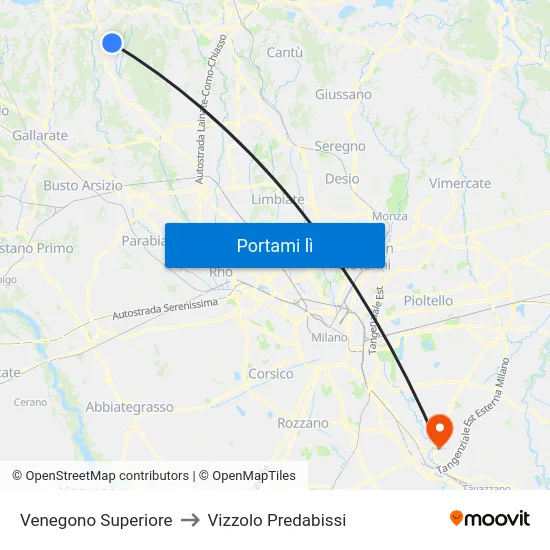 Venegono Superiore to Vizzolo Predabissi map