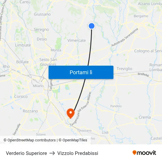 Verderio Superiore to Vizzolo Predabissi map