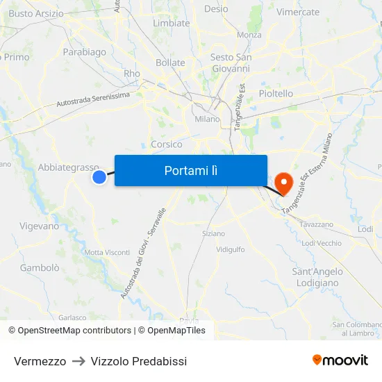 Vermezzo to Vizzolo Predabissi map