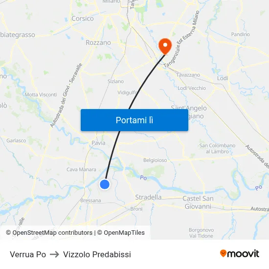 Verrua Po to Vizzolo Predabissi map