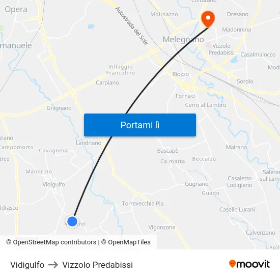 Vidigulfo to Vizzolo Predabissi map