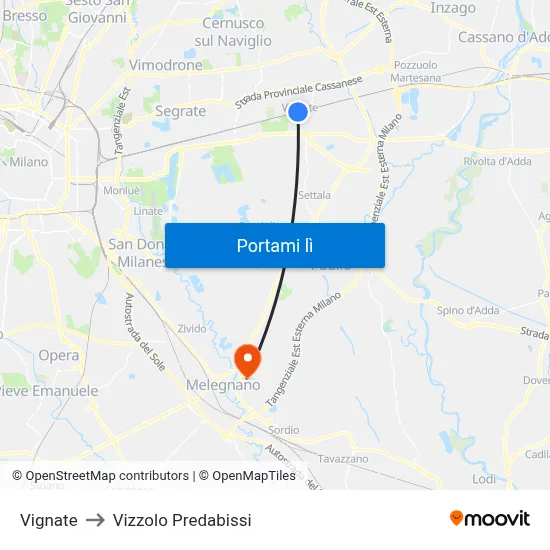 Vignate to Vizzolo Predabissi map