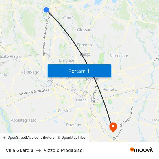 Villa Guardia to Vizzolo Predabissi map