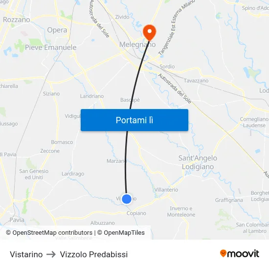 Vistarino to Vizzolo Predabissi map
