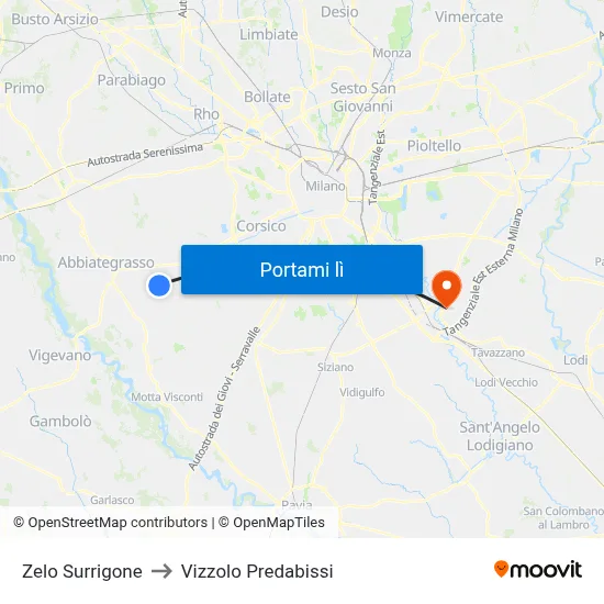 Zelo Surrigone to Vizzolo Predabissi map
