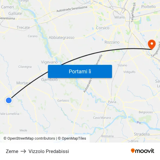 Zeme to Vizzolo Predabissi map