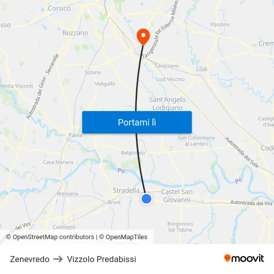 Zenevredo to Vizzolo Predabissi map