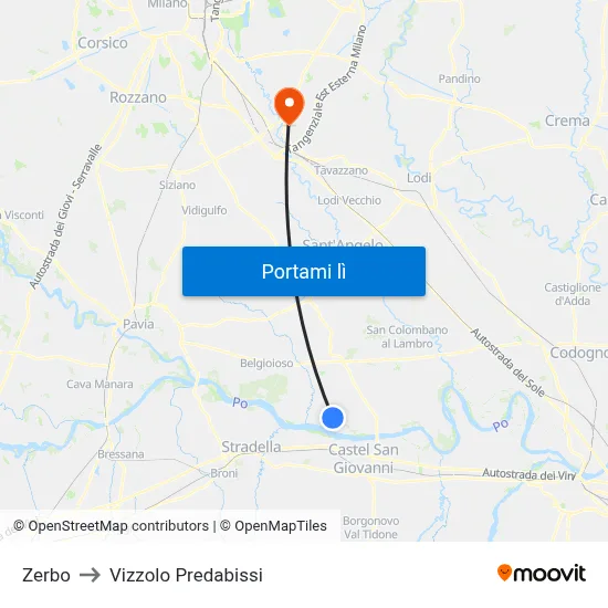 Zerbo to Vizzolo Predabissi map