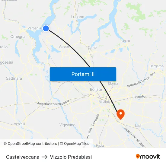 Castelveccana to Vizzolo Predabissi map