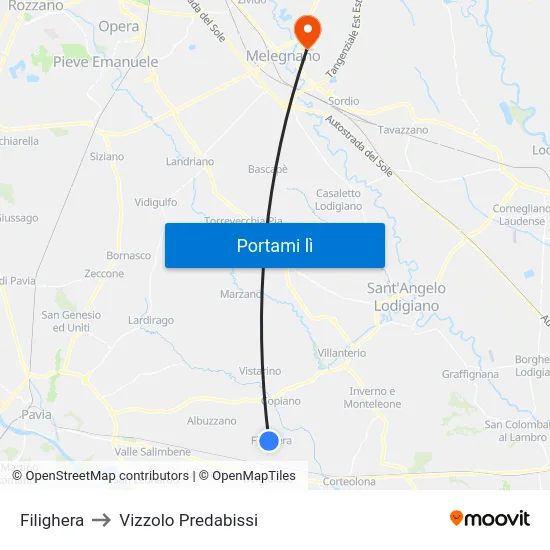 Filighera to Vizzolo Predabissi map